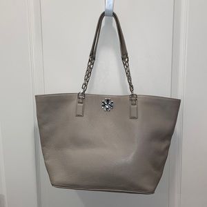 Tory Burch Pebbled Gray Soft Leather Tote EuC